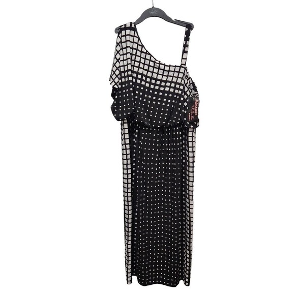 Nwt Signature by Robbie Bee Black & White Abstract Check One Shoulder Maxi Dress - Picture 1 of 10